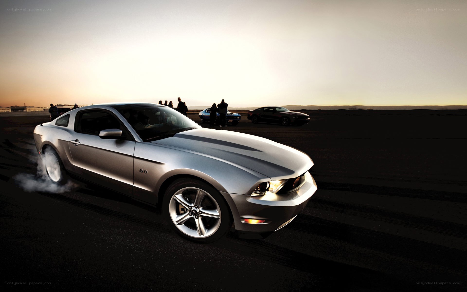 Silver Ford Mustang on track