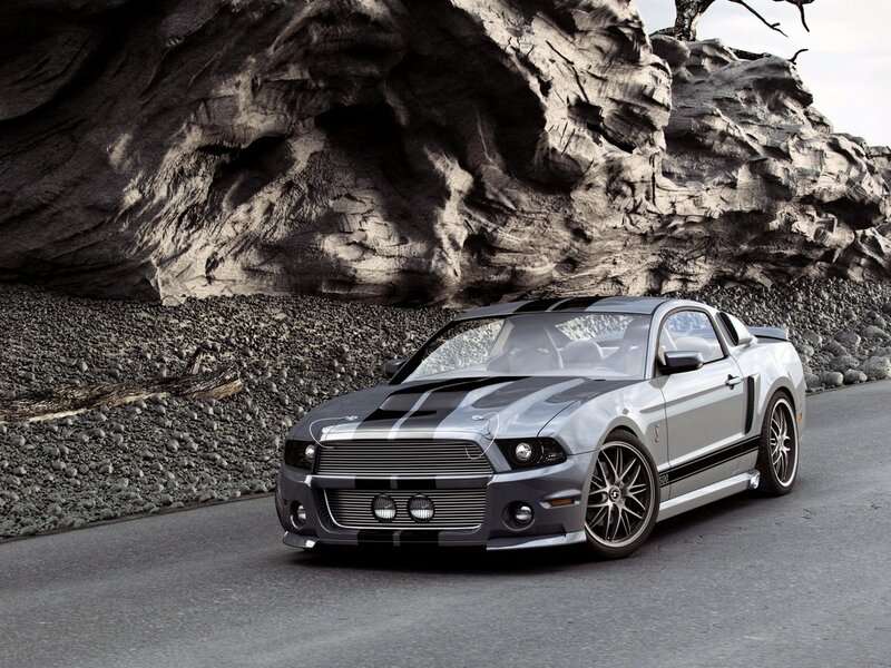 Silver Ford Mustang Shelby — Gray, Dramatic, Photograph