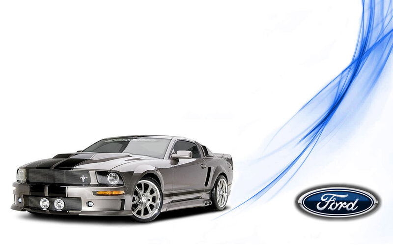 silver ford mustang with blue swirl