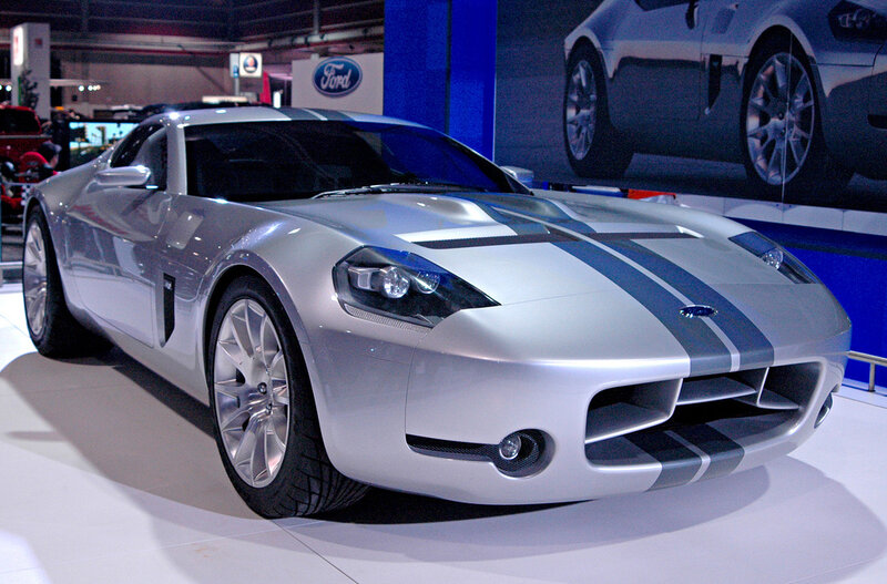 Silver Ford sports car on display