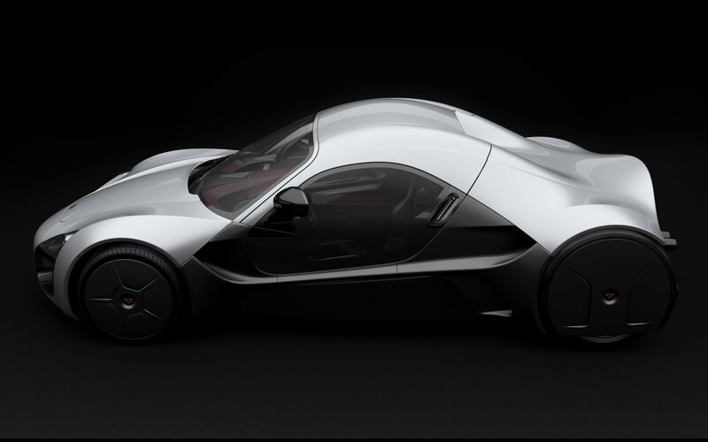 Silver Futuristic Car — White, Dramatic