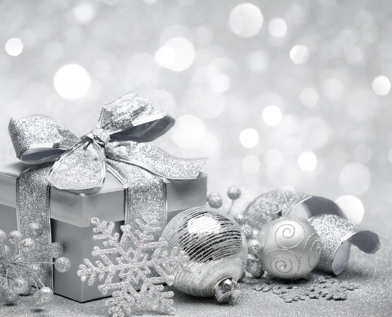 Silver Gift Box with Ornaments — Festive