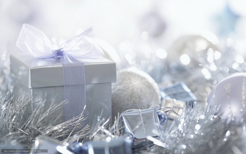 Silver Gift Box with Ornaments — Festive, Winter, Photograph