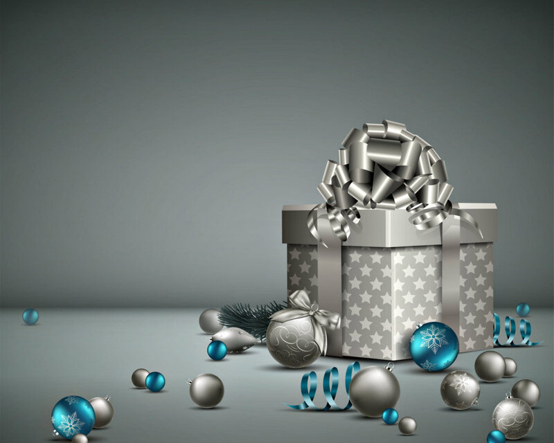 Silver Gift Box with Ornaments — Gray