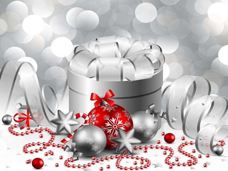 Silver Gift Box with Ornaments — Red