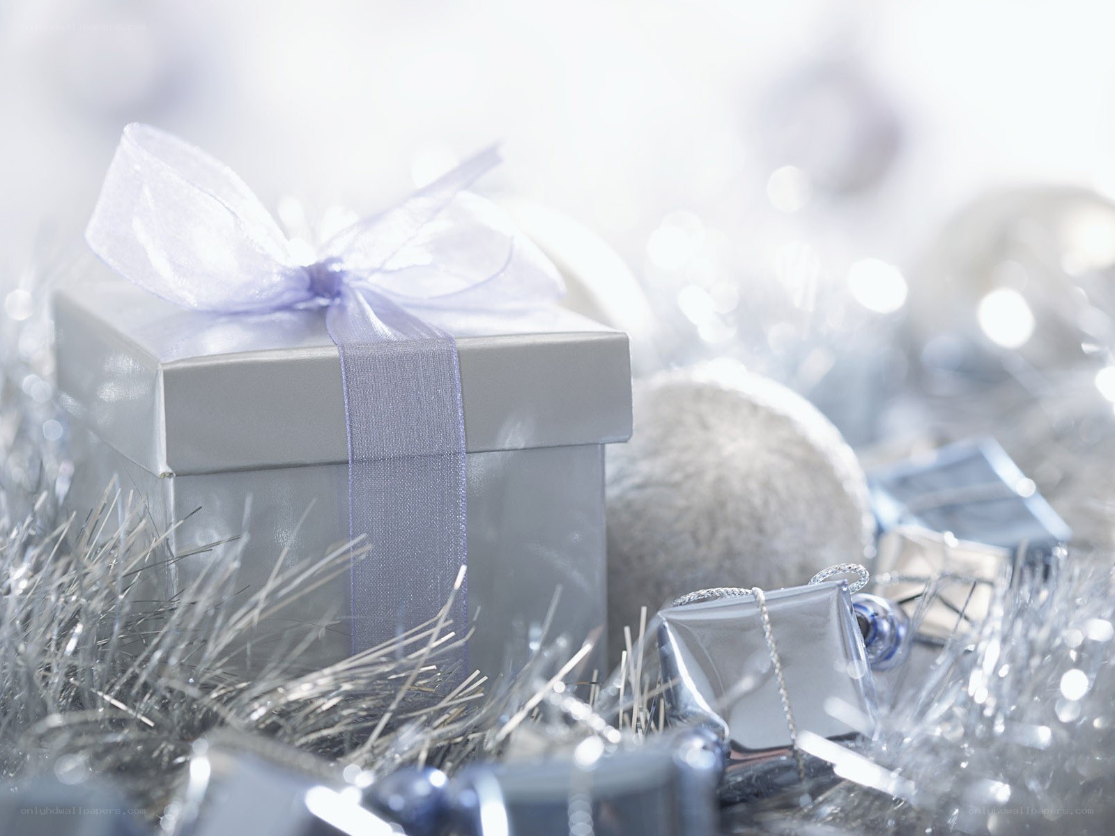silver gift box with ribbon