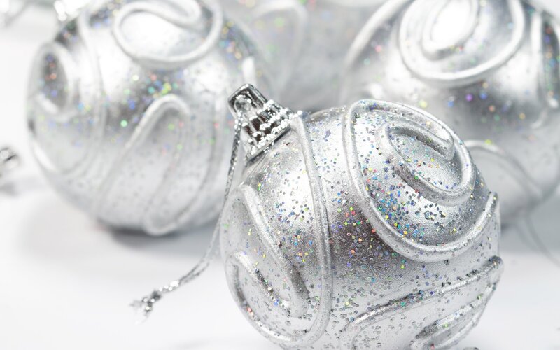 silver glitter Christmas ornaments