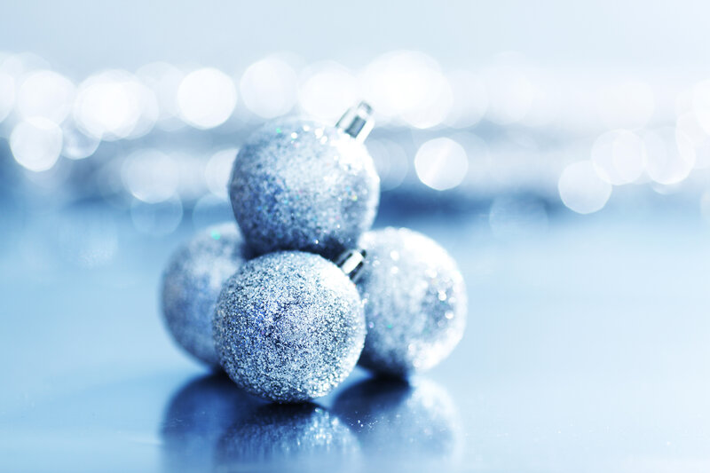 Silver Glitter Ornaments — Blue