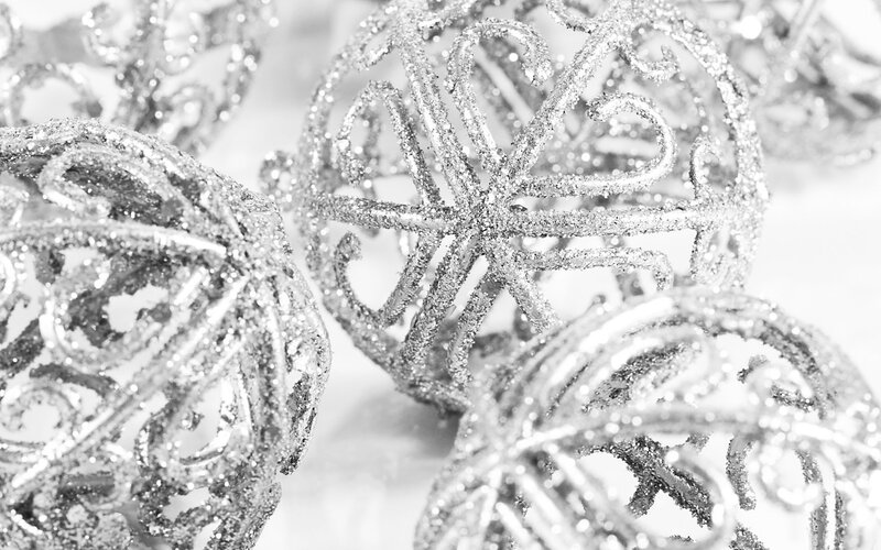 Silver Glitter Ornaments — Festive, Photograph
