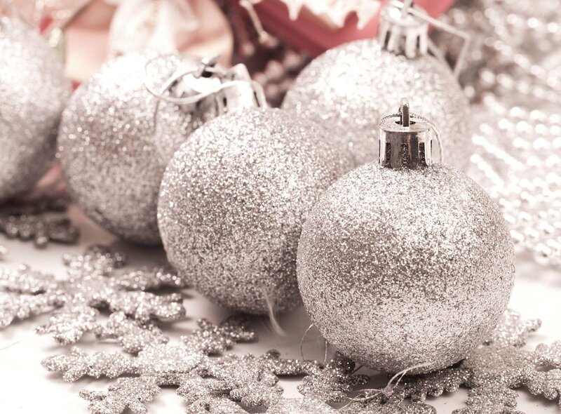 Silver Glitter Ornaments — Festive, Winter, Photograph, Snowflakes