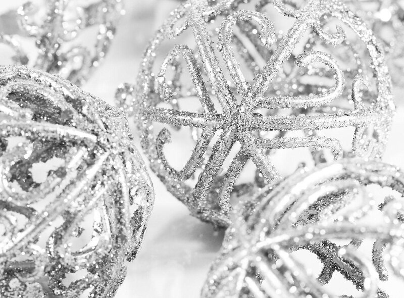 Silver Glitter Ornaments — White