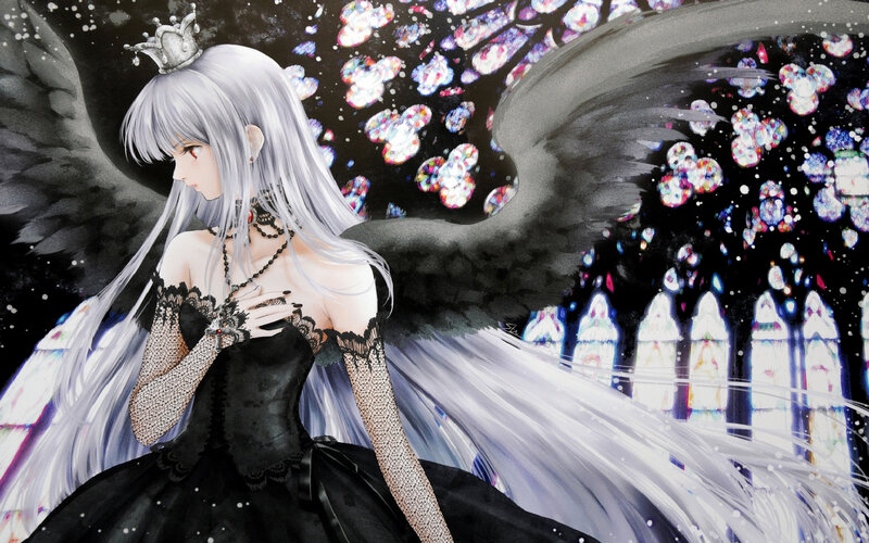 Silver-haired Angel Girl — Black, Dramatic