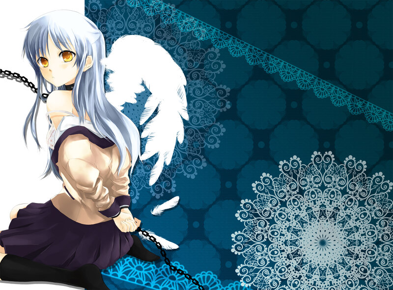 silver-haired angel with chains