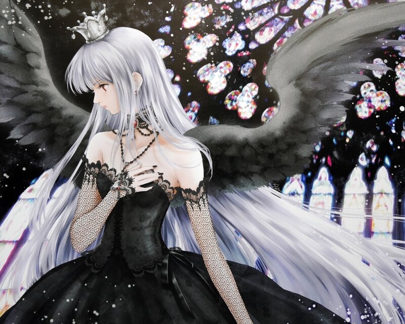 Silver-haired Angel with Wings — Black, Dramatic, Night