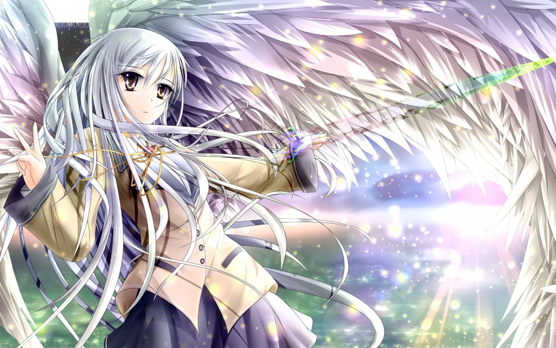 silver-haired angel with wings