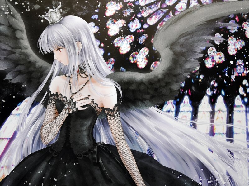 Silver-haired Angel Woman — Black, Dramatic