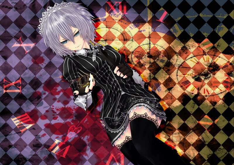 Silver-haired Anime Character — Black, Dramatic, Clocks