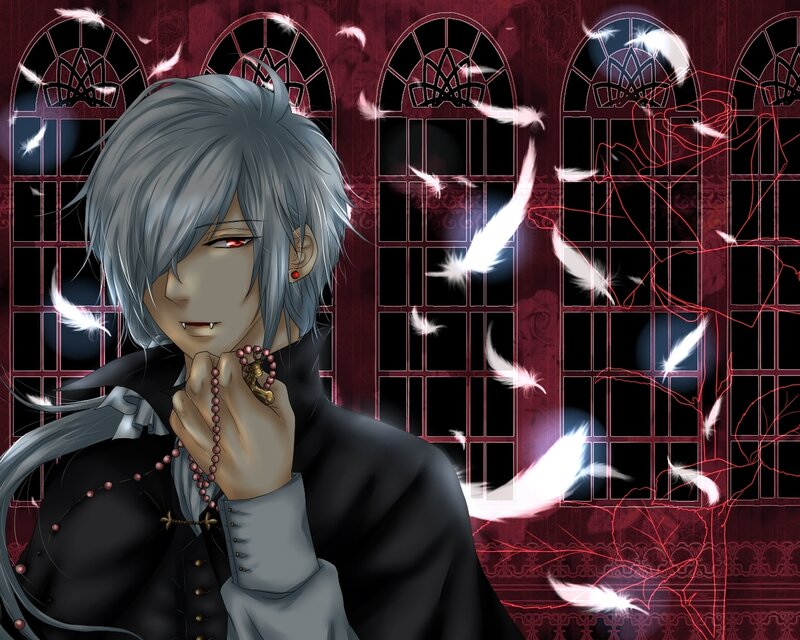 Silver-haired Anime Character — Black, Dramatic, Night, Feathers