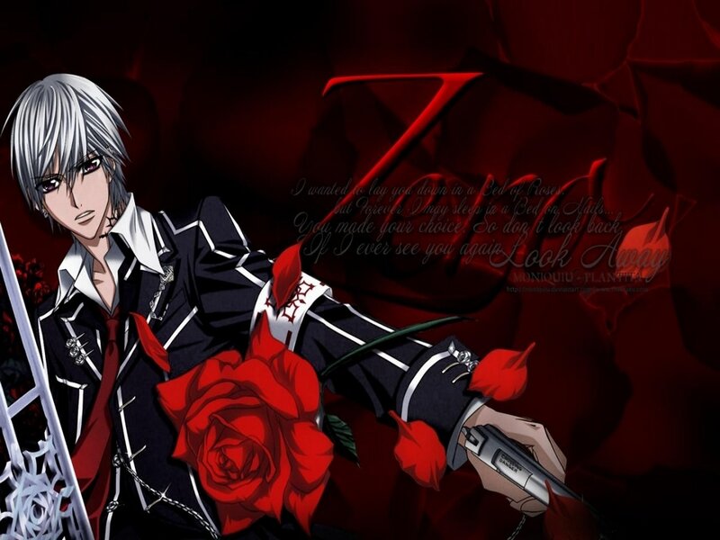 Silver-haired Anime Character — Black, Dramatic, Red Rose
