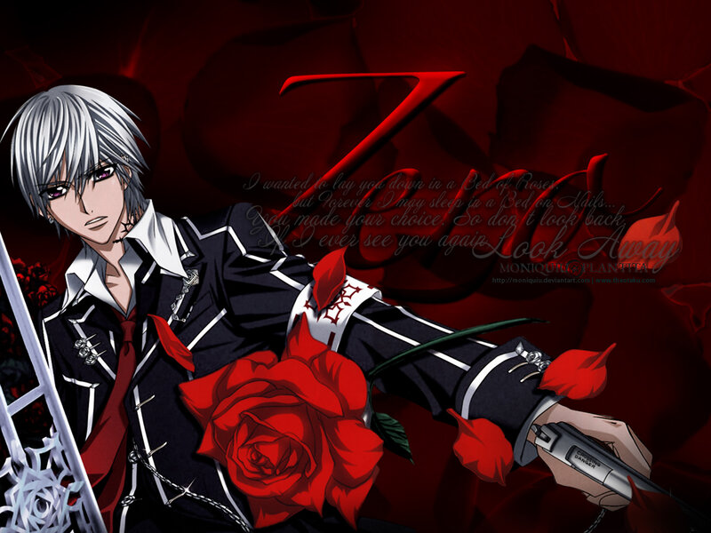 Silver-haired Anime Character — Black, Dramatic, Red Roses