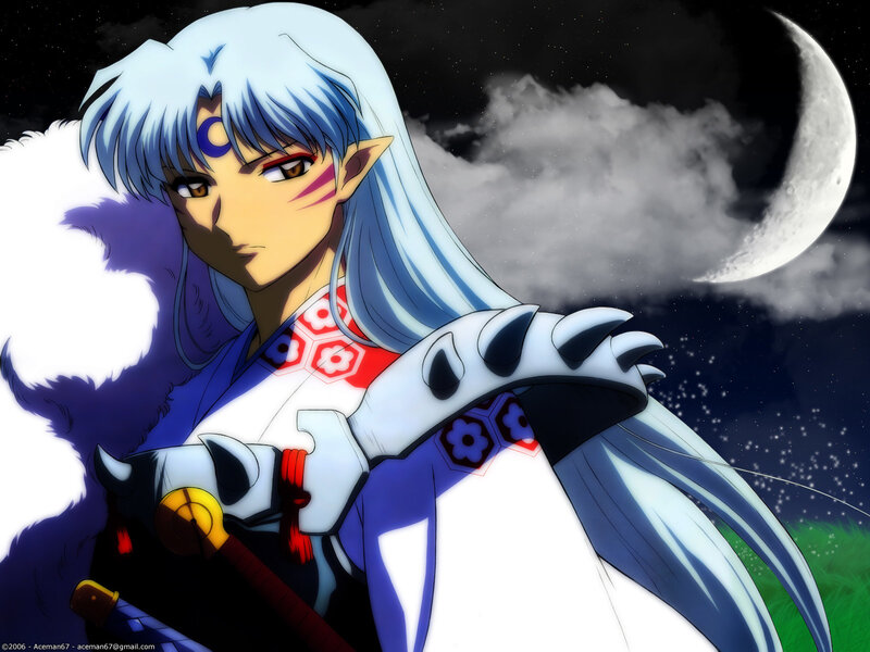 Silver-haired Anime Character — Blue, Dramatic, Night, Moon, Clouds, Sword