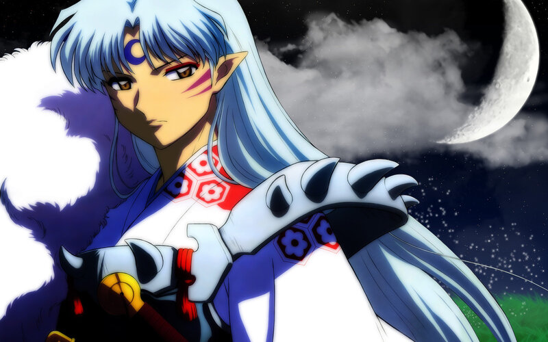 Silver-haired Anime Character — Blue, Dramatic, Night, Moon, Clouds, Sword, White
