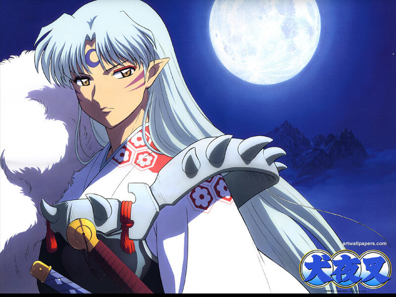 Silver-haired Anime Character — Blue, Dramatic, Night, Moon, Mountains, Sword