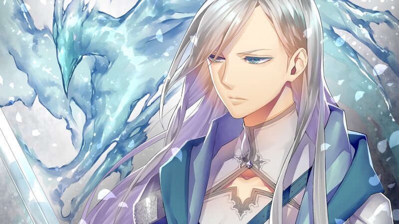 Silver-haired Anime Character — Blue, Dramatic, Sword