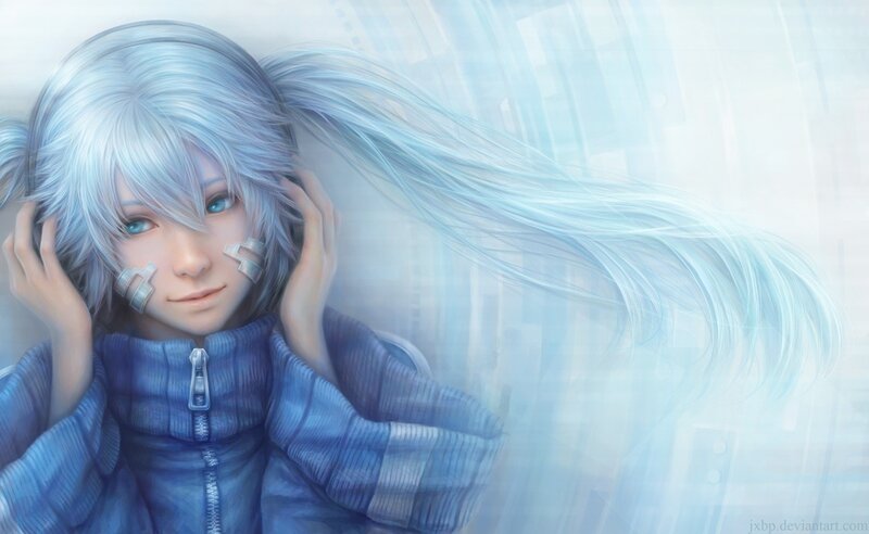 Silver-haired Anime Character — Blue, Serene, Digital Art
