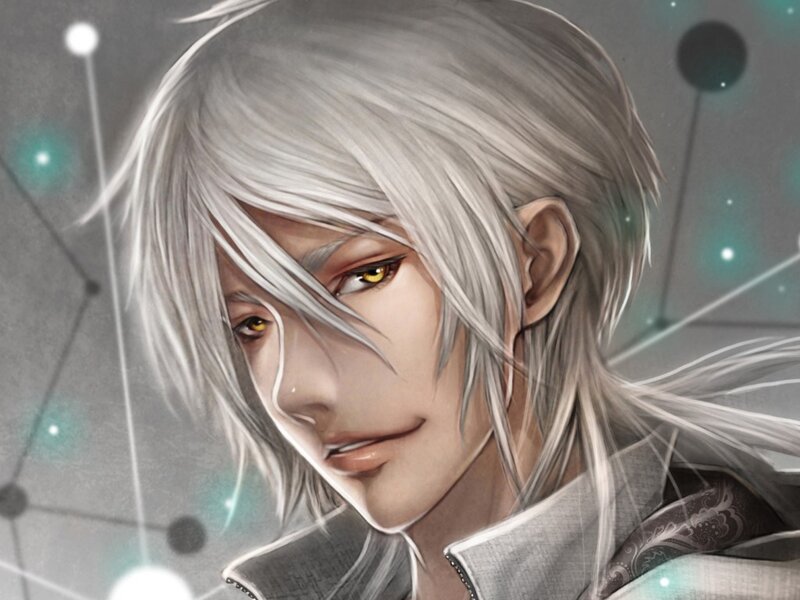 Silver-haired Anime Character — Gray, Dramatic, Digital Art, Yellow Eyes
