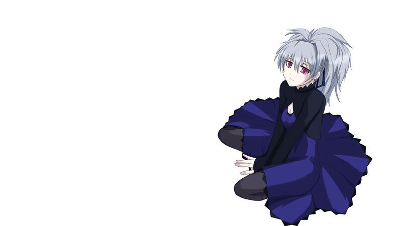 silver-haired anime character in blue dress