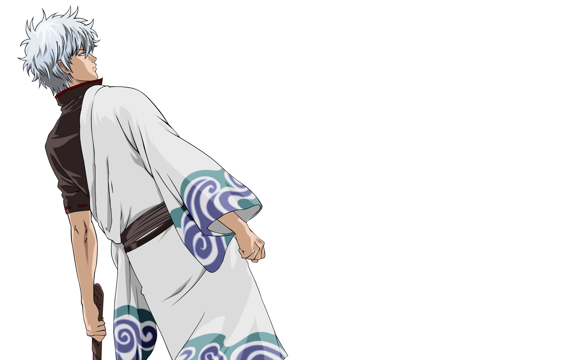 silver-haired anime character in kimono