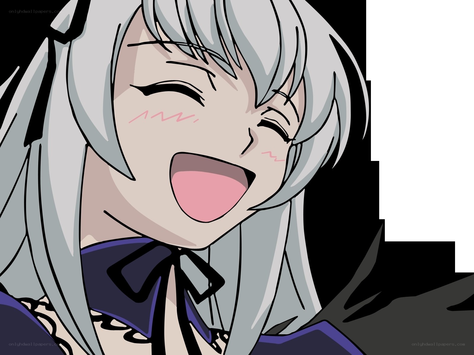 silver-haired anime character laughing