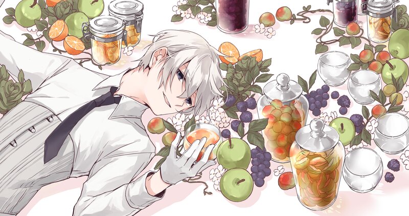 Silver-haired Anime Character — White, Calm, Fruit