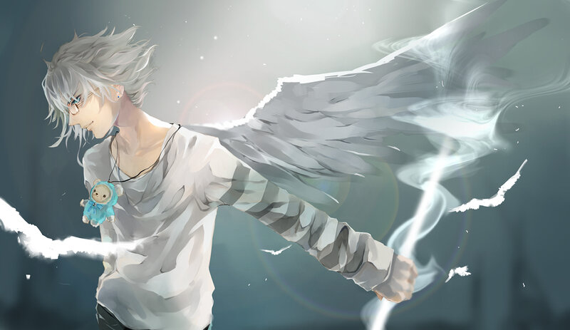 Silver-haired Anime Character — White, Dramatic, Digital Art
