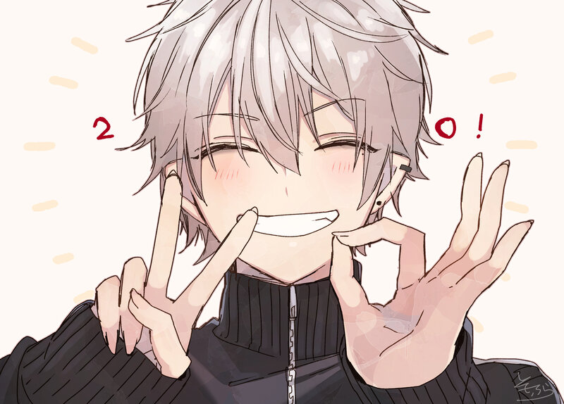 Silver-haired Anime Character — White, Playful, Hands