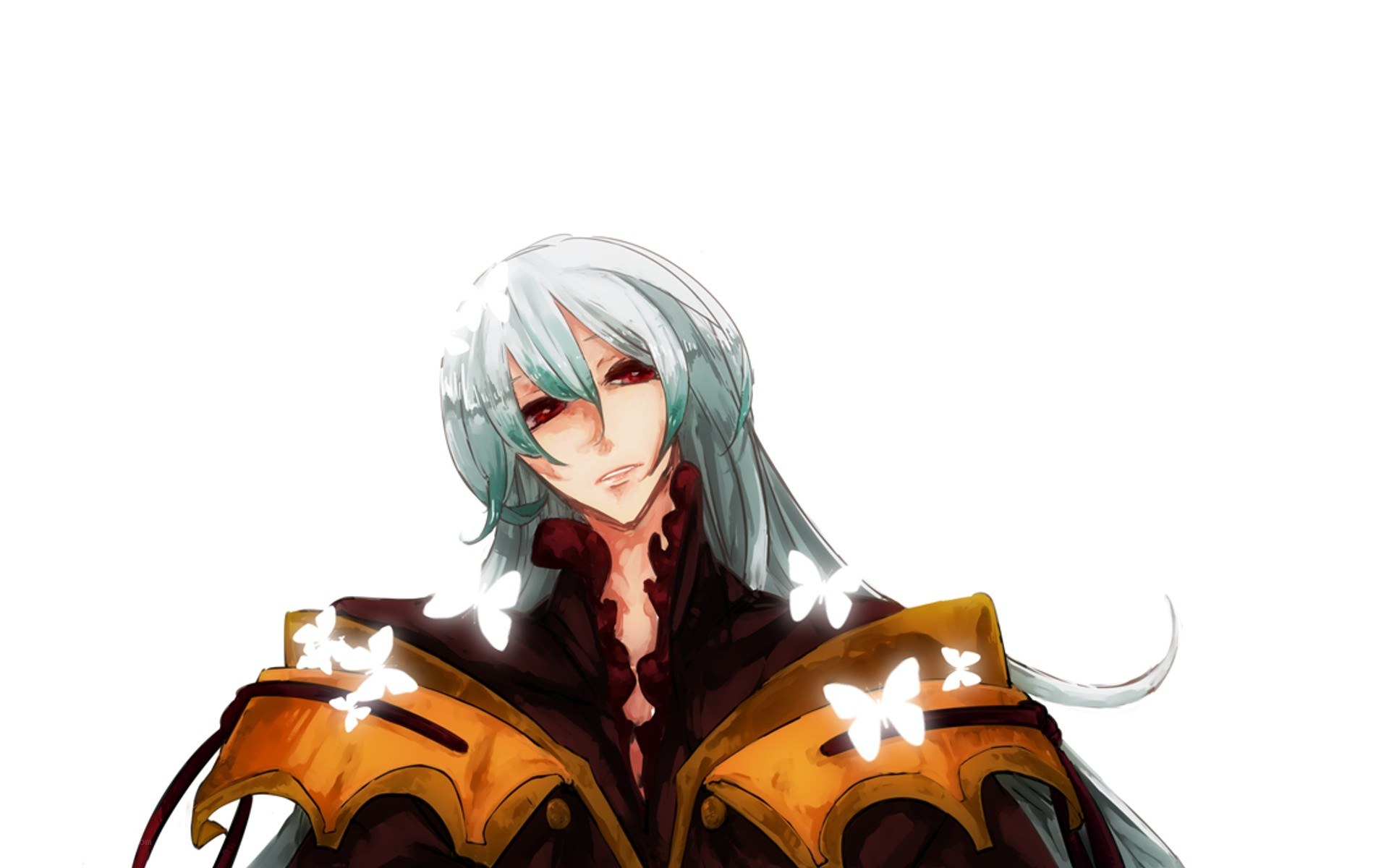 silver-haired anime character with butterflies
