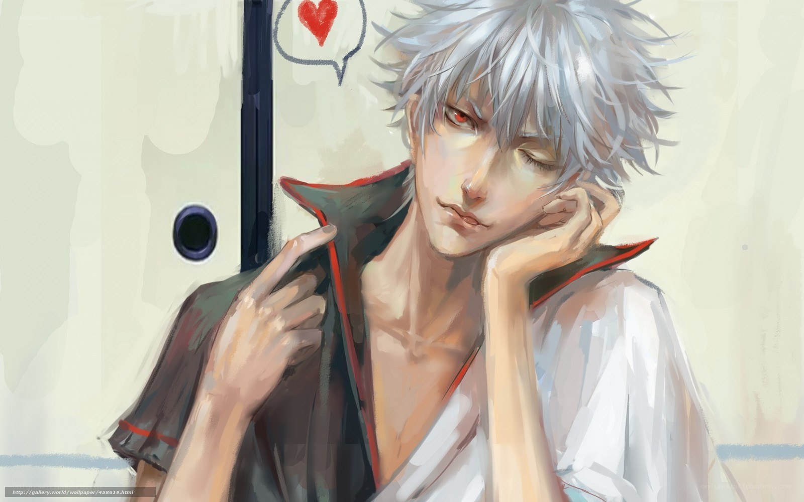 silver-haired anime character with heart
