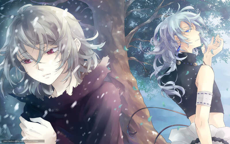 silver-haired anime characters in snow