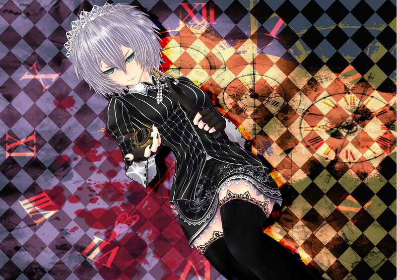 Silver-haired Anime Girl — Black, Dramatic, Clocks