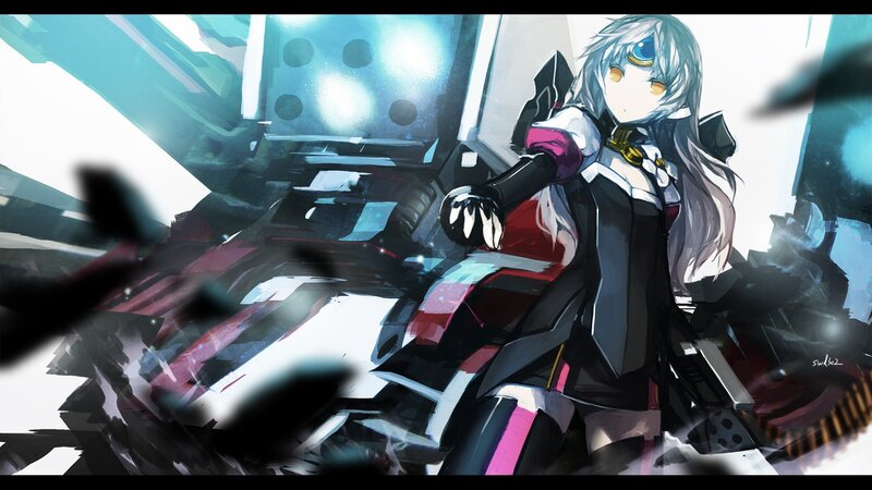 Silver-haired Anime Girl — Black, Dramatic, Digital Art
