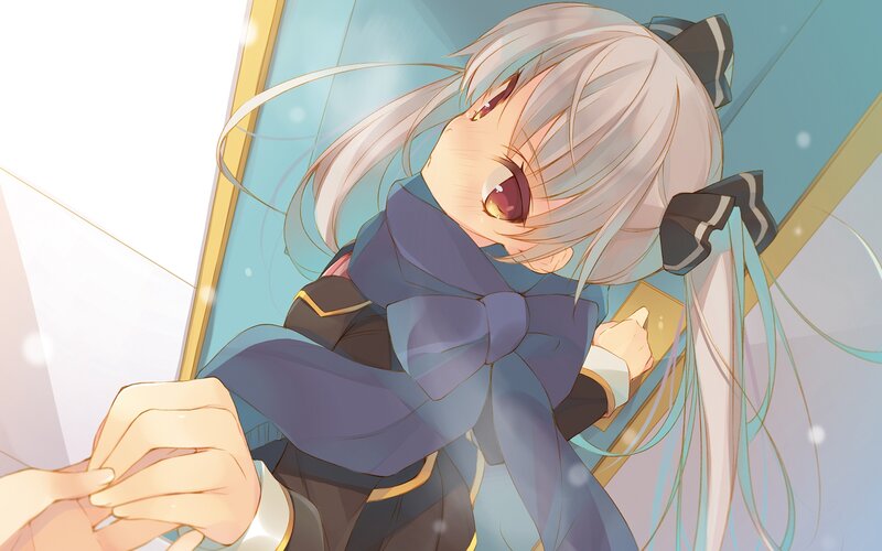 Silver-haired Anime Girl — Blue, Calm, Scarf, Bows