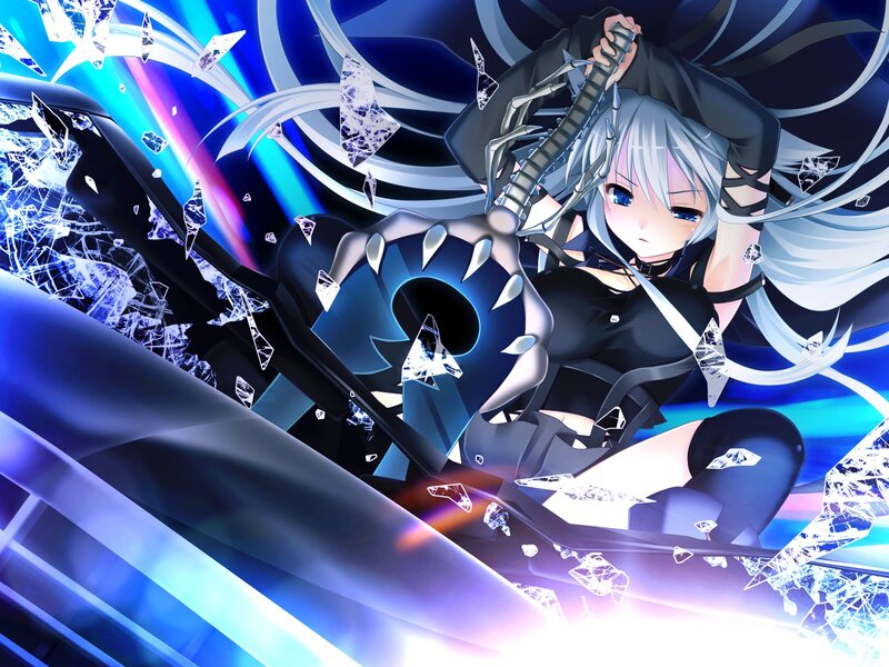 Silver-haired Anime Girl — Blue, Dramatic, Sword