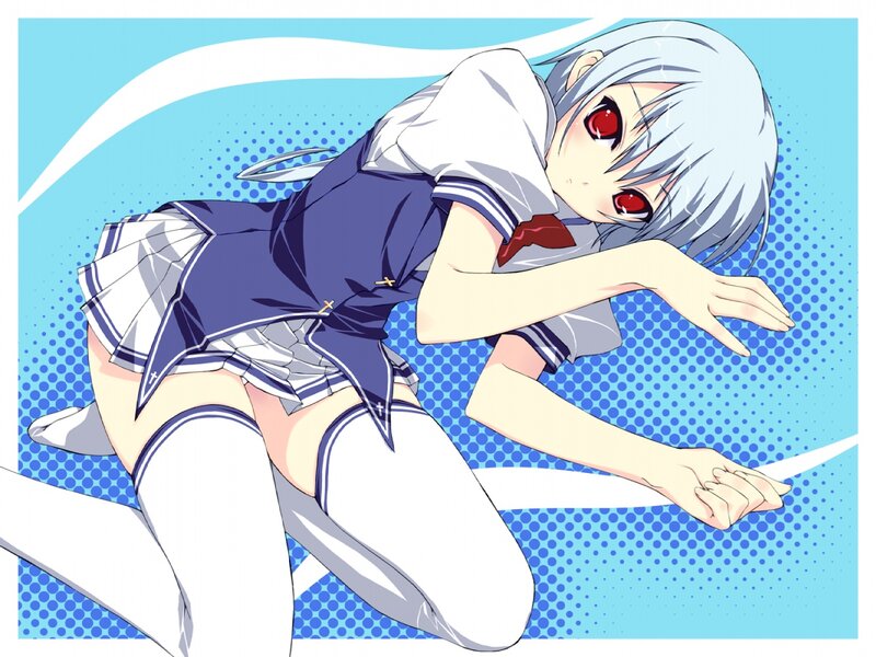 Silver-haired Anime Girl — Blue, Dynamic, School Uniform