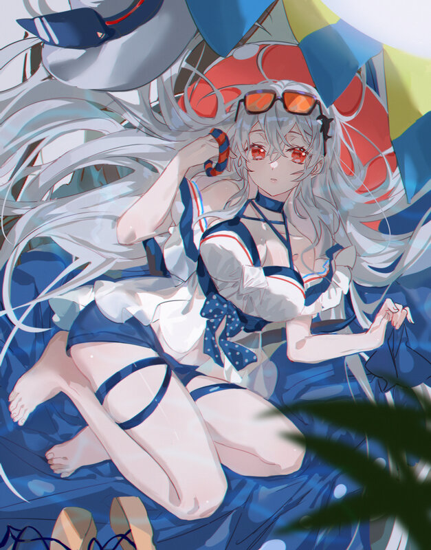 Silver-haired Anime Girl — Blue, Relaxed