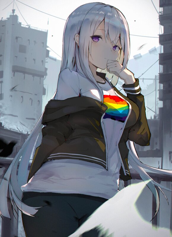 Silver-haired Anime Girl — Gray, Contemplative