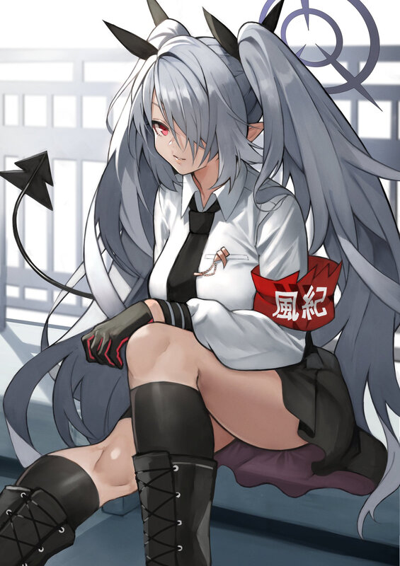 Silver-haired Anime Girl — Gray, Dramatic, Devil Horns