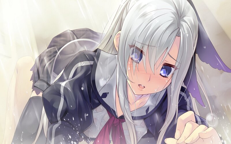 Silver-haired Anime Girl — Gray, Dramatic, Rain