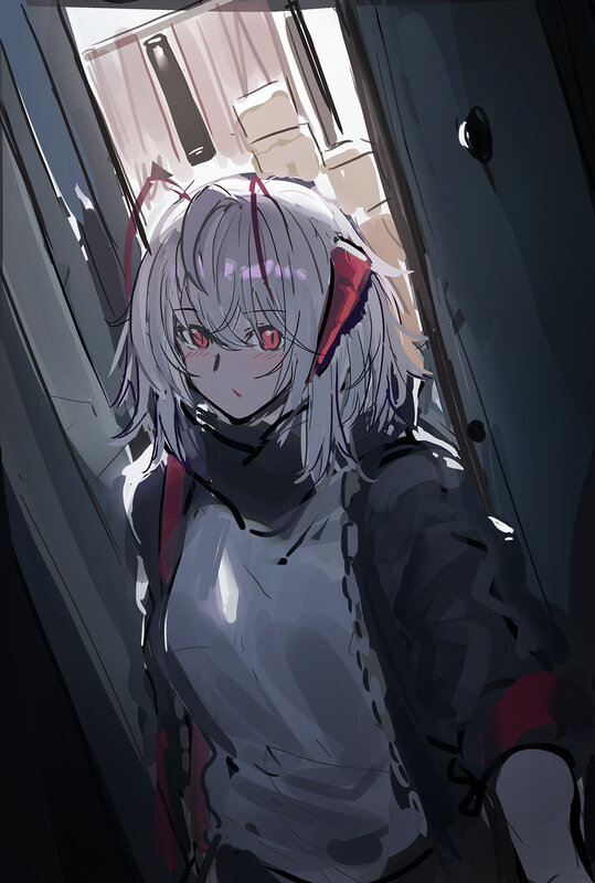 Silver-haired Anime Girl — Gray, Dramatic, Red Eyes