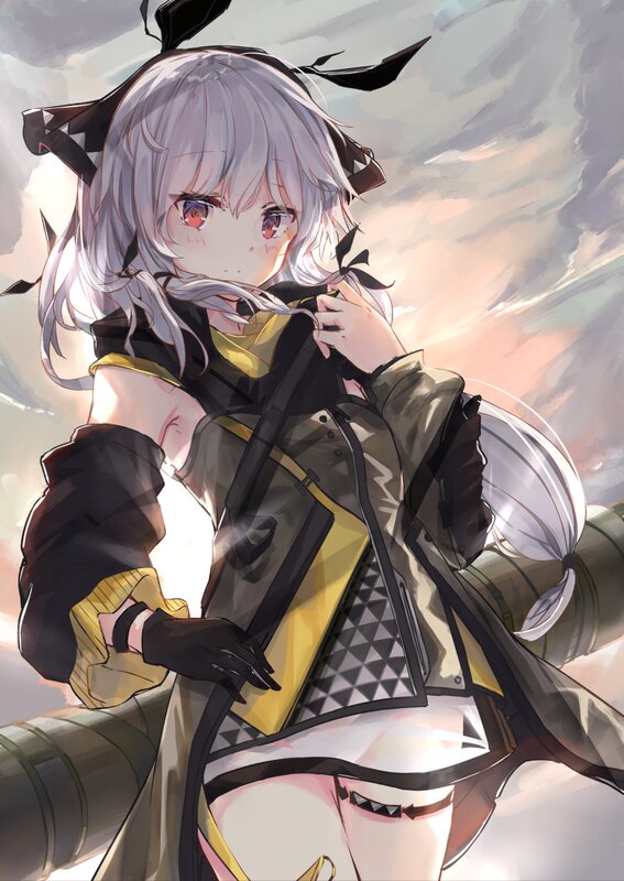 Silver-haired Anime Girl — Gray, Dramatic, Sunset